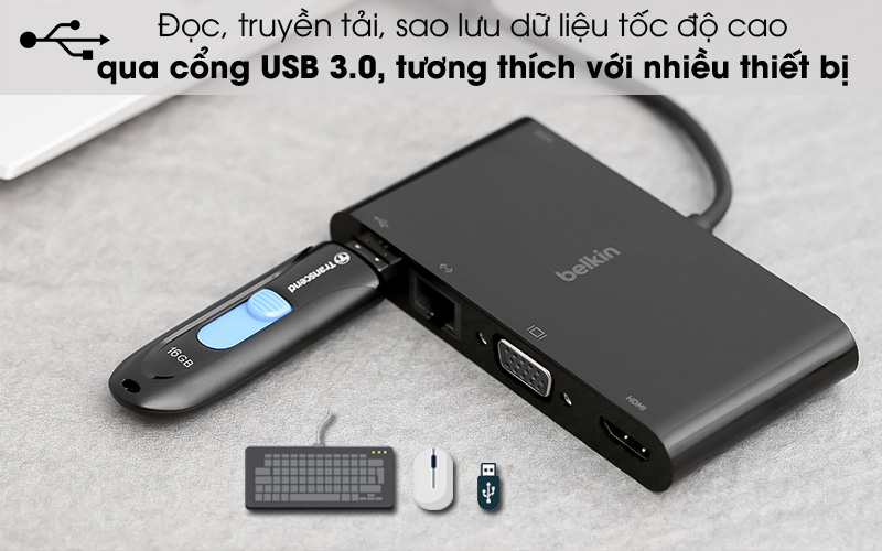 USB 3.0 - Adapter chuyển đổi Type C 5 in 1 Belkin AVC004 Đen