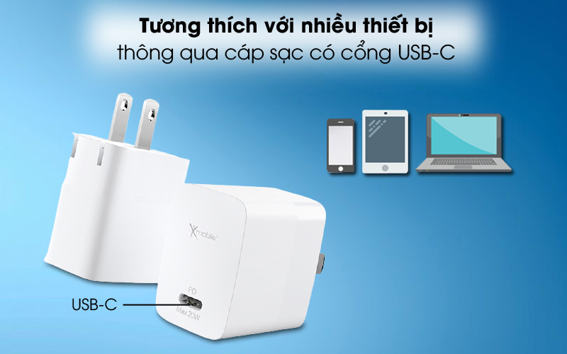 Dùng được cho nhiều thiết bị - Adapter Sạc Type C PD 20W Xmobile TC20W Trắng Dùng được cho nhiều thiết bị - Adapter Sạc Type C PD 20W Xmobile TC20W Trắng