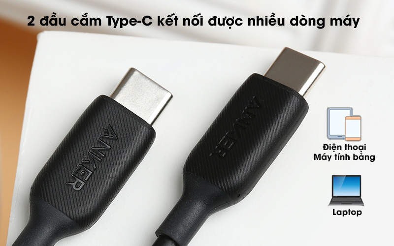 Cáp Type C - Type C Anker PowerLine III A8852 - Kết hợp được với nhiều thiết bị trên thị trường hiện nay với 2 jack Type-C