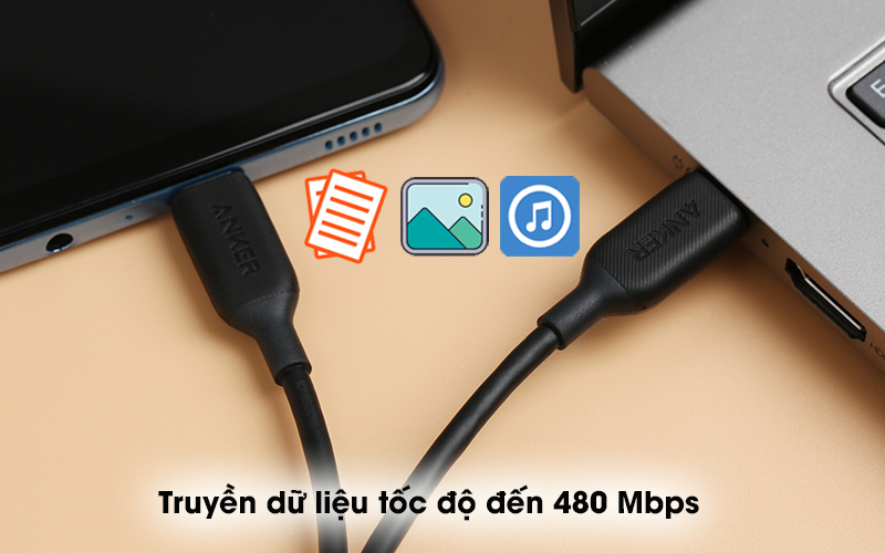 Cáp Type C - Type C Anker PowerLine III A8852 - Truyền dữ liệu tốc độ cao tối đa 480 Mbps