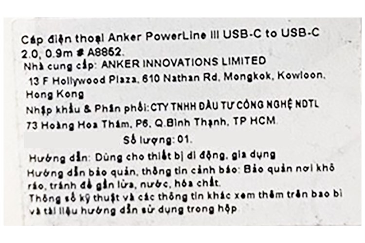 Cáp Type C - Type C 0.9m Anker PowerLine III A8852 Màu Đen