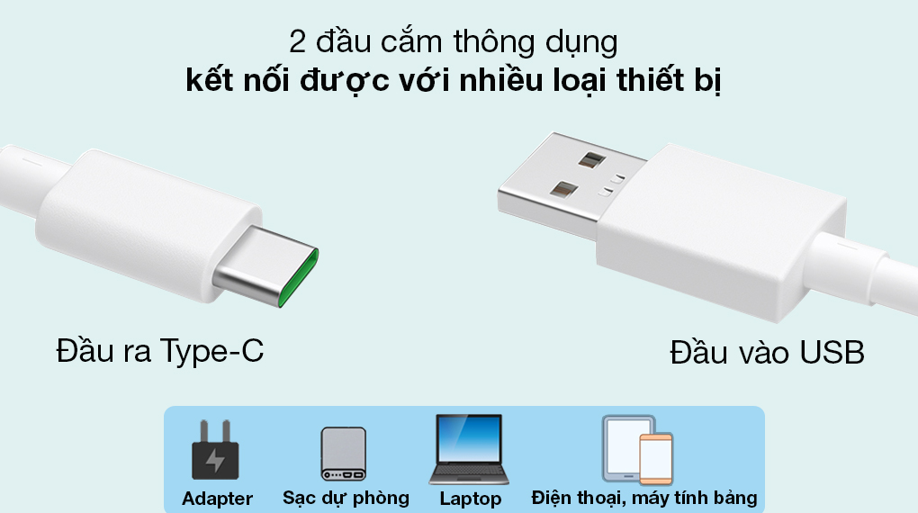Cáp Type C SuperVOOC 1m OPPO DL129 Trắng - Tích hợp đầu vào USB và đầu ra Type-C thông dụng