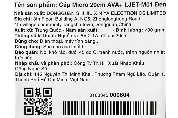 Cáp Micro USB 0.2m AVA+ LJET-M01 Màu Đen