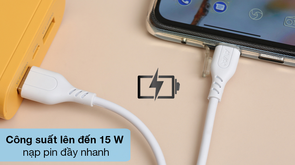 Cáp Type C AVA+ DS07 - Tốc độ sạc nhanh với công suất tối đa 15 W