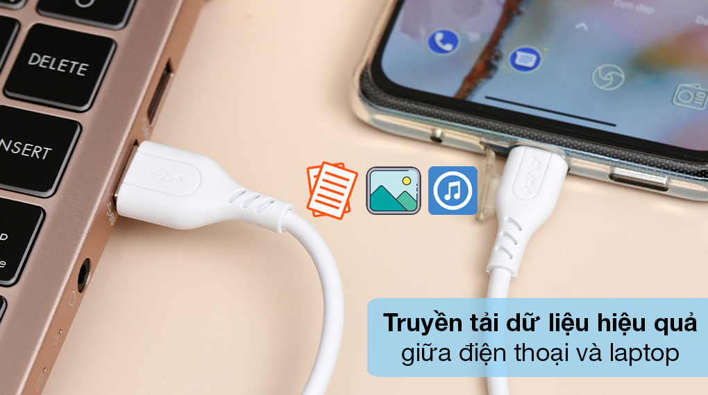 Cáp Type C AVA+ DS07 - Cáp sạc AVA+ cho hiệu suất truyền tải dữ liệu mạnh mẽ giữa điện thoại và laptop, PC