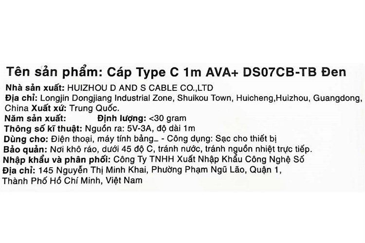 Cáp sạc và truyền dữ liệu USB-A - Type-C 15W 1m AVA+ DS07 Màu Đen