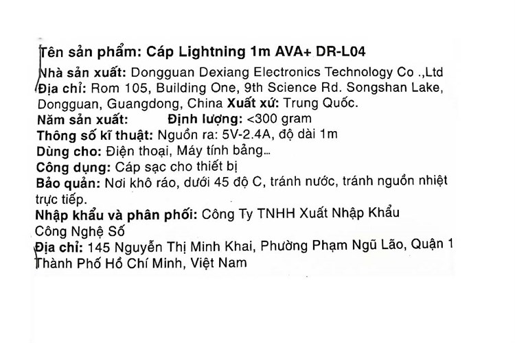 Cáp sạc và truyền dữ liệu USB-A - Lightning 12W 1m AVA+ DR-L04 Màu Trắng