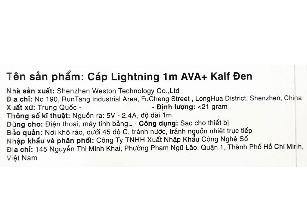 Cáp sạc và truyền dữ liệu USB-A - Lightning 12W 1m AVA+ Kalf Màu Đen