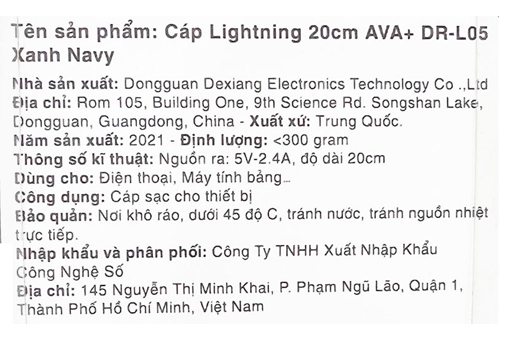 Cáp Lightning 20cm AVA+ DR-L05