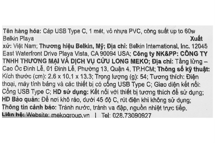Cáp Type C 1m Playa PM2001 Màu Trắng