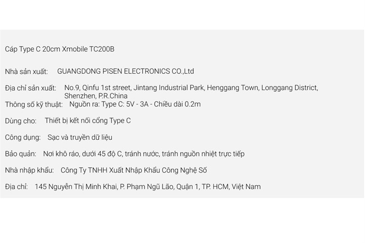 Cáp sạc và truyền dữ liệu USB-A - Type-C 15W 0.2m Xmobile TC200B Màu Trắng