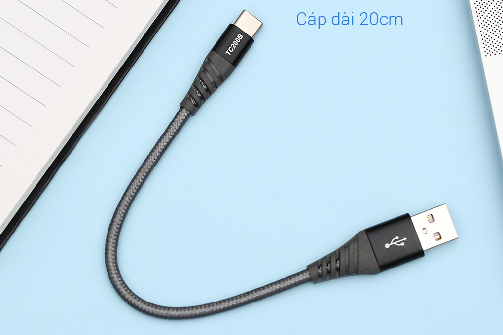 Cáp sạc và truyền dữ liệu USB-A - Type-C 15W 0.2m Xmobile TC200B Màu Xám