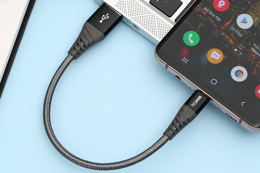 Cáp sạc và truyền dữ liệu USB-A - Type-C 15W 0.2m Xmobile TC200B Màu Xám