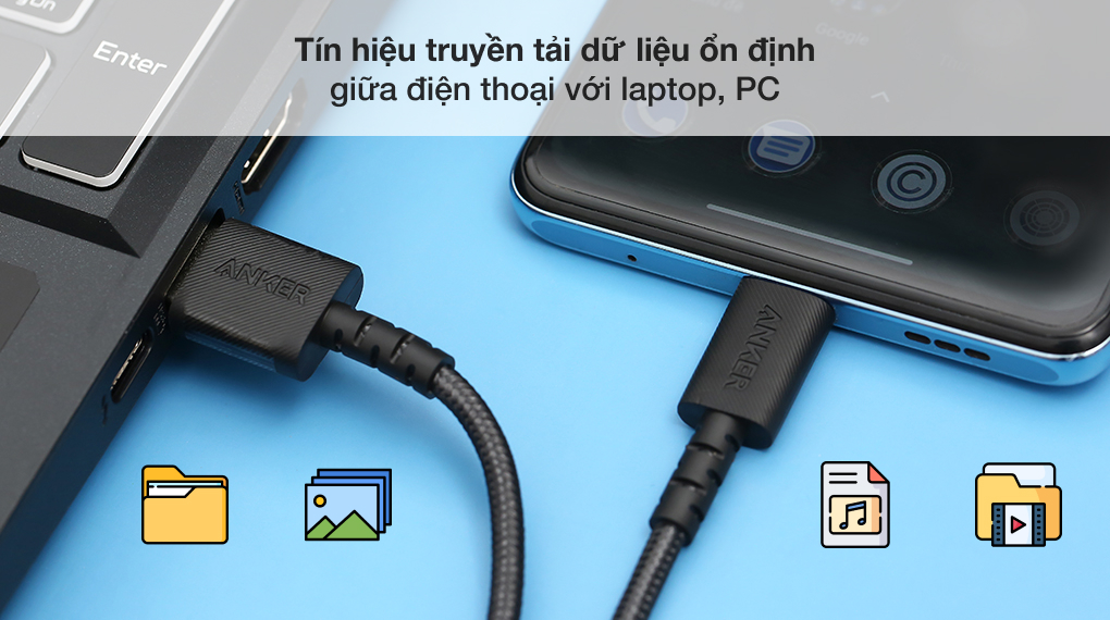 Tín hiệu truyền tải dữ liệu ổn định - Cáp Type C 0.9m Anker PowerLine Select+ A8022