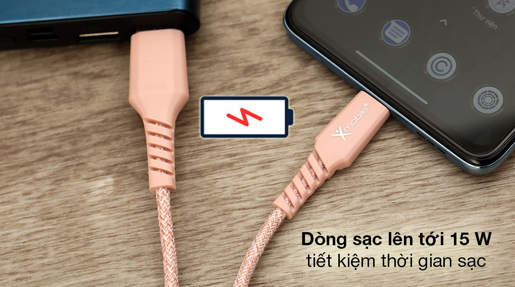 Cáp Type C 1m Xmobile DS09CP-WB - Sạc pin nhanh hơn với công suất đến 15 W