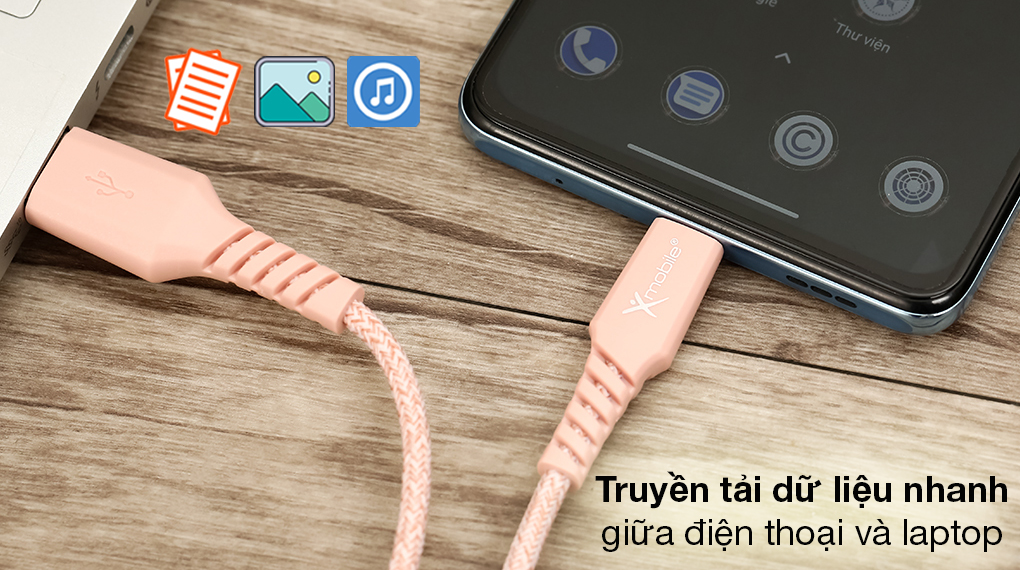 Cáp Type C 1m Xmobile DS09CP-WB - Truyền tải dữ liệu hiệu quả giữa điện thoại, máy tính bảng với laptop, máy tính để bàn