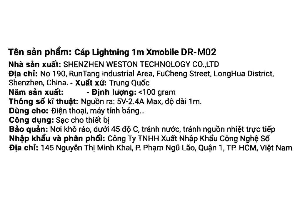 Cáp sạc và truyền dữ liệu USB-A - Micro USB 12W 1m Xmobile DR-M02 Màu Xám