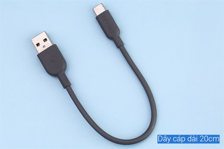 Cáp sạc và truyền dữ liệu USB-A - Type-C 15W 0.2m AVA+ DR-T03 Màu Xám