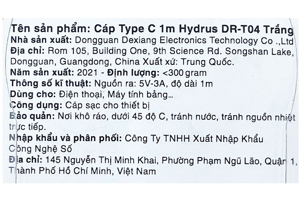 Cáp Type C 1m Hydrus DR-T04