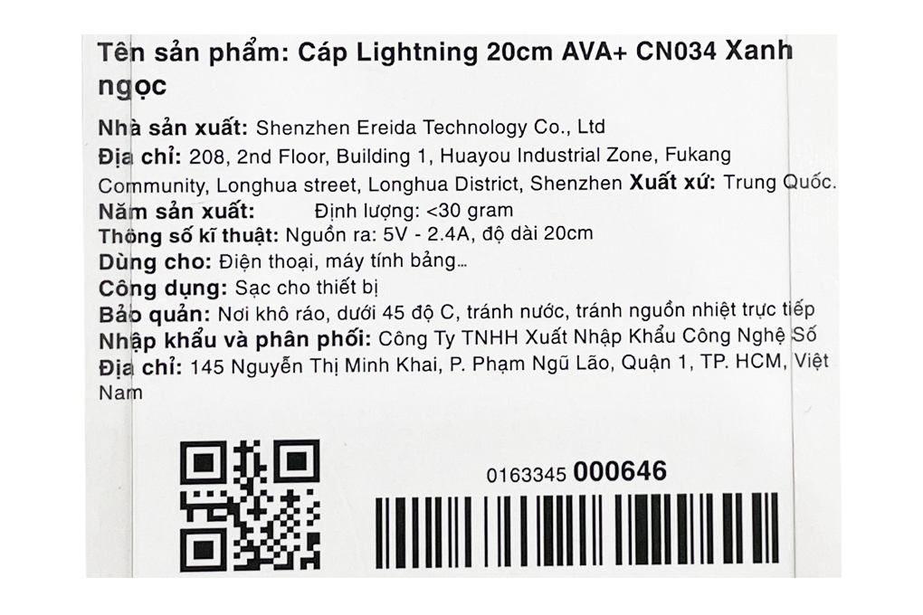 Cáp Lightning 20cm AVA+ CN034