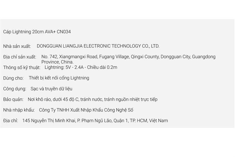 Cáp Lightning 0.2m AVA+ CN034 Màu Xanh ngọc