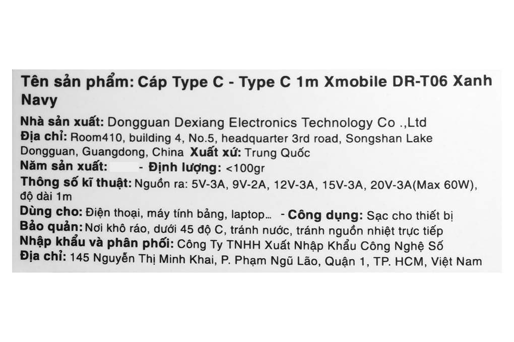 Cáp sạc nhanh và truyền dữ liệu Type-C - Type-C 60W 1m Xmobile DR-T06 - 6