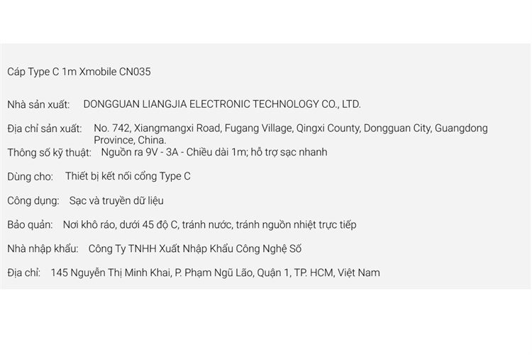 Cáp Type C 1m Xmobile CN035 Màu Xanh