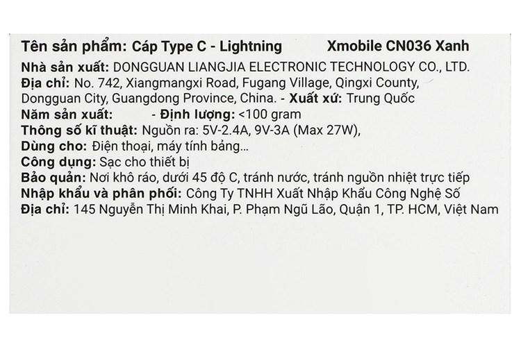 Cáp Type C - Lightning 0.2m Xmobile CN036 Màu Xanh