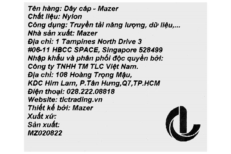 Cáp Type C - Type C  1.25m Mazer C2C125 Màu Đen