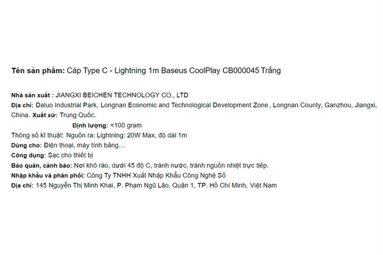 Cáp Type C - Lightning 1m Baseus CoolPlay CB000045 Màu Trắng
