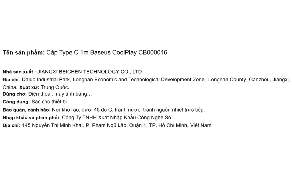 Cáp sạc USB-A - Type-C 15W 1m Baseus CoolPlay CB000046 Màu Trắng