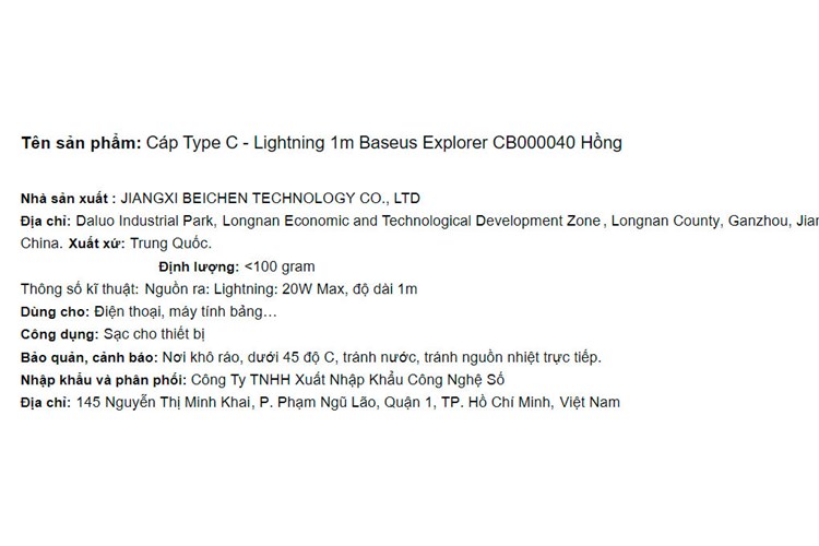 Cáp Type C - Lightning 1m Baseus Explorer CB000040 Màu Hồng