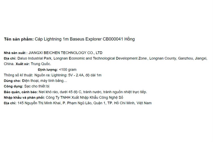 Cáp Lightning 1m Baseus Explorer CB000041 Màu Hồng
