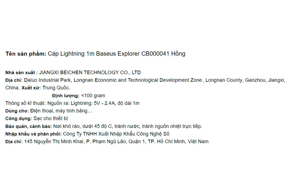 Cáp Lightning 1m Baseus Explorer CB000041 Màu Hồng