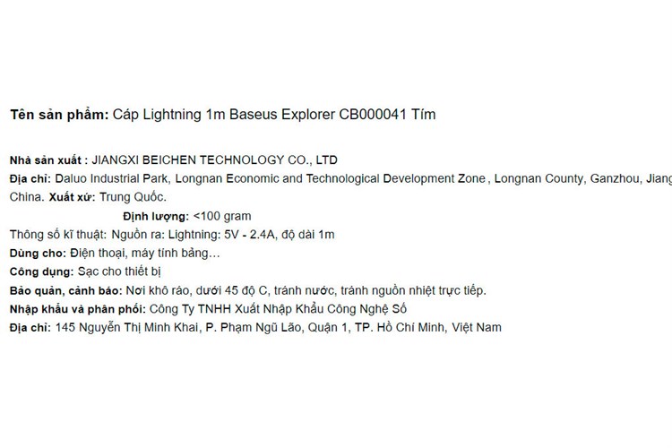 Cáp Lightning 1m Baseus Explorer CB000041 Màu Tím