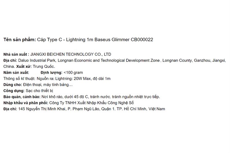 Cáp Type C - Lightning 1m Baseus Glimmer CB000022 Màu Trắng