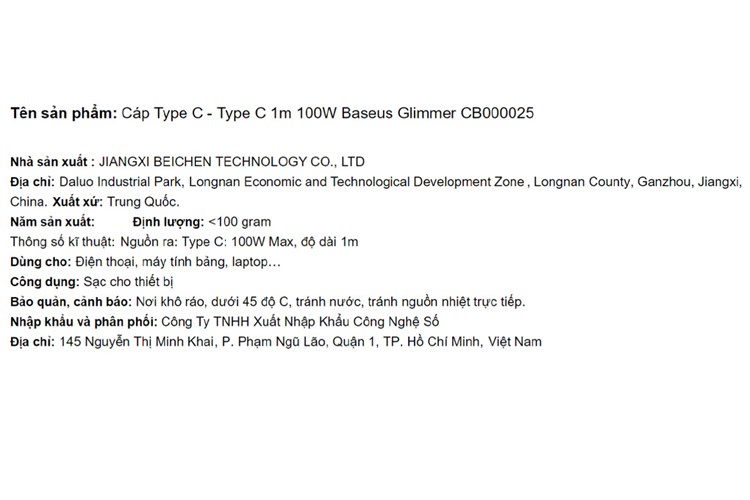 Cáp sạc nhanh và truyền dữ liệu Type-C - Type-C 100W 1m Baseus Glimmer CB000025 Màu Xanh Dương