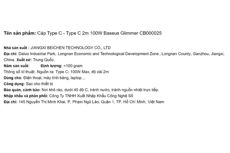 Cáp sạc nhanh và truyền dữ liệu Type-C - Type-C 100W 2m Baseus Glimmer CB000025 Màu Xanh Dương