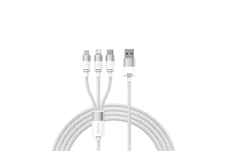Cáp sạc và truyền dữ liệu 3 đầu USB-A - Type-C Lightning Micro USB 17.5W 1.2m Baseus StarSpeed CB000030 Màu Trắng