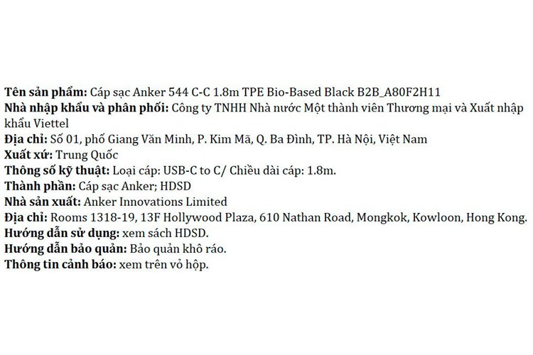 Cáp Type C - Type C 1.8m Anker 544 Bio A80F2 Màu Đen