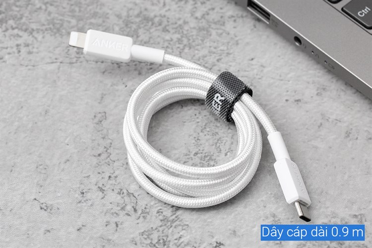 Cáp sạc nhanh và truyền dữ liệu Type-C - Lightning 20W 0.9m Anker 322 A81B5 Màu Trắng