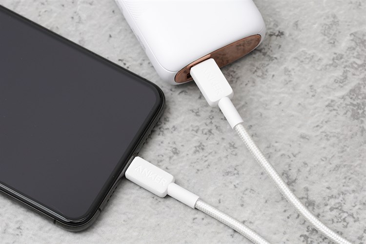 Cáp sạc nhanh và truyền dữ liệu Type-C - Lightning 20W 0.9m Anker 322 A81B5 Màu Trắng