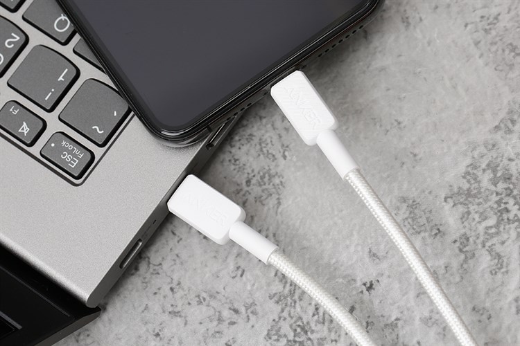 Cáp sạc nhanh và truyền dữ liệu Type-C - Lightning 20W 0.9m Anker 322 A81B5 Màu Trắng