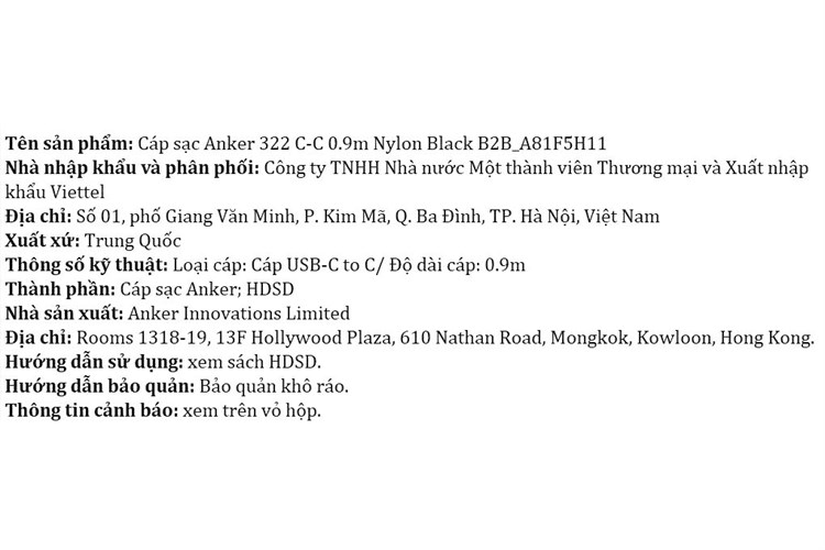 Cáp sạc nhanh và truyền dữ liệu Type-C - Type-C 60W 0.9m Anker 322 A81F5 Màu Đen
