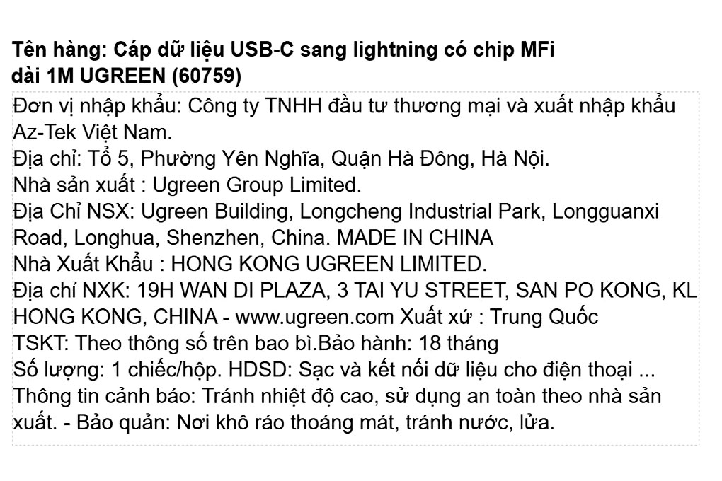 Cáp Type C - Lightning MFI 1m Ugreen 60759 - 5