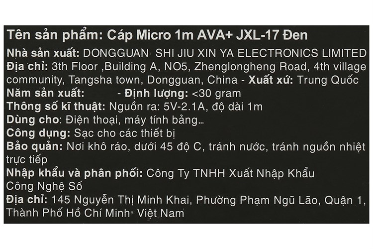 Cáp sạc và truyền dữ liệu USB-A - Micro USB 10.5W 1m AVA+ JXL-17 Màu Đen