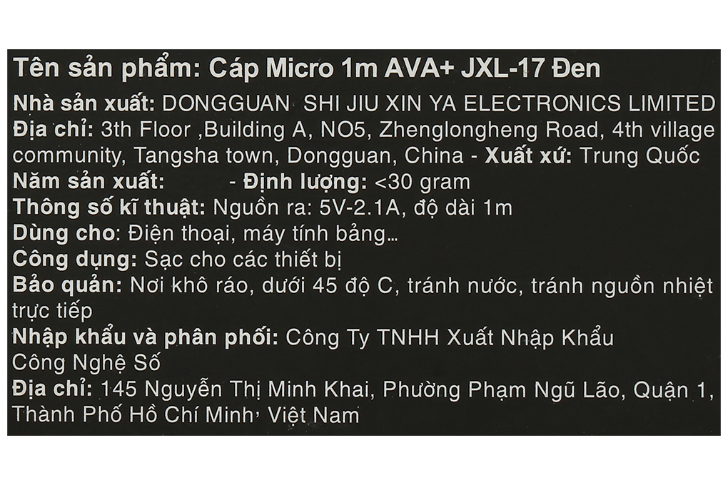 Cáp sạc và truyền dữ liệu USB-A - Micro USB 10.5W 1m AVA+ JXL-17 Màu Đen