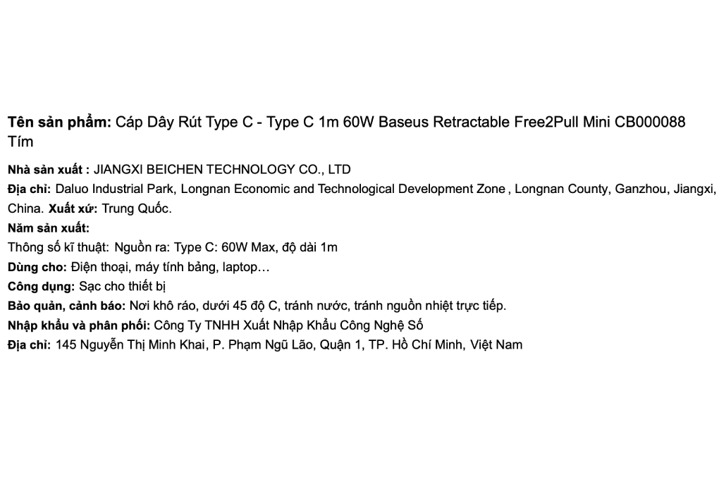 Cáp sạc nhanh và truyền dữ liệu Type-C - Type-C 60W 1m Baseus Retractable Free2Pull Mini CB000088 - 5