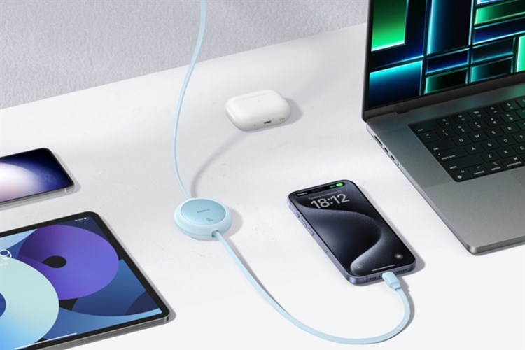 Cáp sạc nhanh và truyền dữ liệu Type-C - Type-C 60W 1m Baseus Retractable Free2Pull Mini CB000088 Màu Xanh da trời