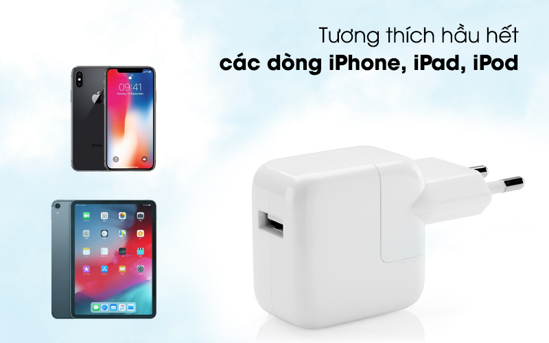 Phù hợp với hầu hết các dòng iPhone, iPad, iPod - Adapter sạc 12W Apple MD836ZM